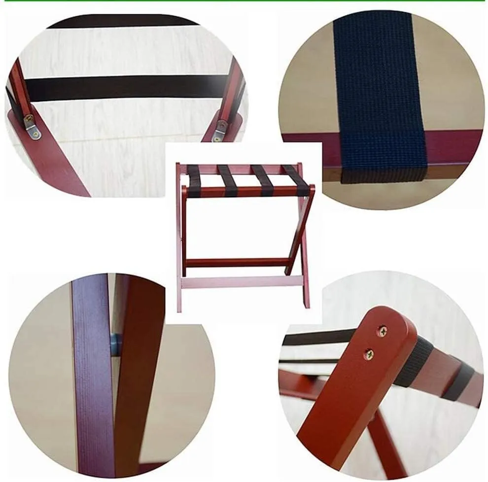 Guest Room Luggage Rack, Folding Suitcase Stand Suitcase Stand Solid Wood Foldable Travel Bag Floor-Standing Nylon Bandage Hotel Movable (Color : White, Size : 60x45x50cm) (Black 60x45x50cm) (Whi