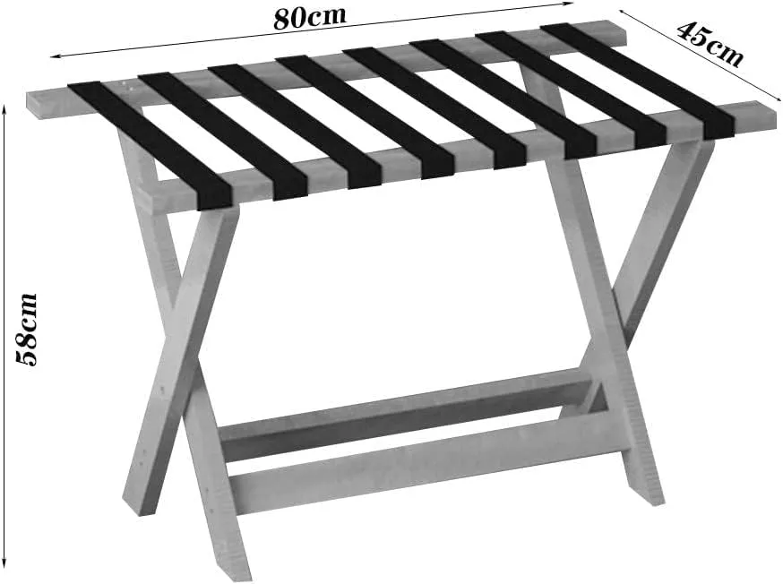 Guest Room Luggage Rack, Folding Suitcase Stand Suitcase Stand Solid Wood Foldable Travel Bag Floor-Standing Nylon Bandage Hotel Movable (Color : White, Size : 60x45x50cm) (Black 60x45x50cm) (Whi
