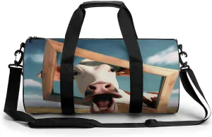 Gym Bag for Men Women Lightweight Sports Duffle Bag with Multiple Compartments Cylindrical Gym Bag for Fitness Travel And Outdoor Activities Ater Resistant Yoga Bag Training Bag Funny Cow