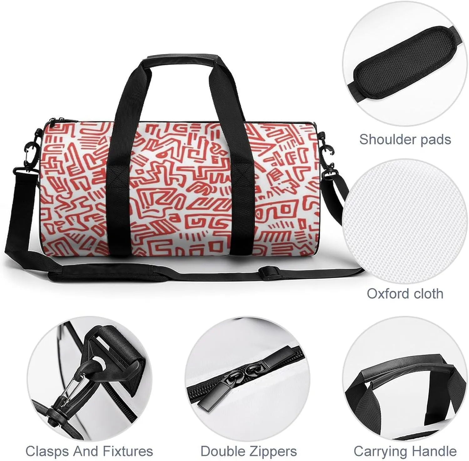 Gym Bag for Men Women Lightweight Sports Duffle Bag with Multiple Compartments Cylindrical Gym Bag for Fitness Travel And Outdoor Activities Ater Resistant Yoga Bag Training Bag Red Maze