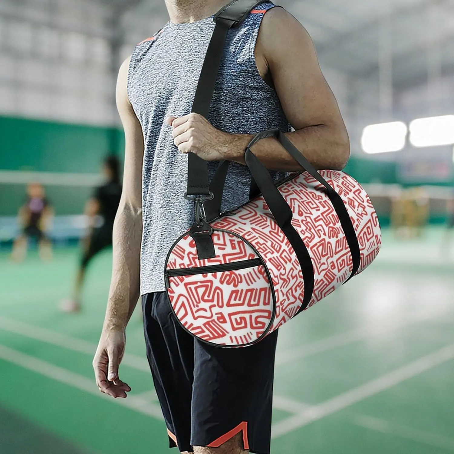 Gym Bag for Men Women Lightweight Sports Duffle Bag with Multiple Compartments Cylindrical Gym Bag for Fitness Travel And Outdoor Activities Ater Resistant Yoga Bag Training Bag Red Maze