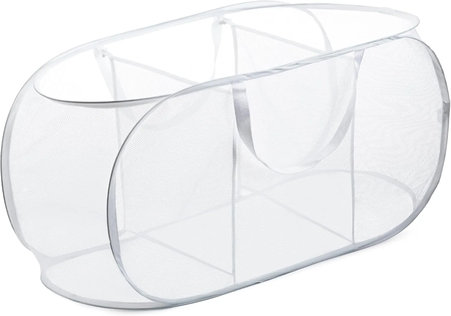 Handy Laundry Foldable Laundry Basket - Popup & Collapsible, Durable Mesh Material, Folds for Storage, Easy Carry Handle, Great Hamper for College Dorm, Laundry Room or Travel (White | 3-Compartments)