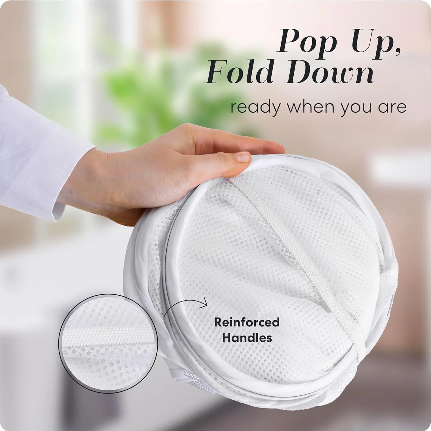 Handy Laundry Foldable Laundry Basket - Popup & Collapsible, Durable Mesh Material, Folds for Storage, Easy Carry Handle, Great Hamper for College Dorm, Laundry Room or Travel (White | 3-Compartments)