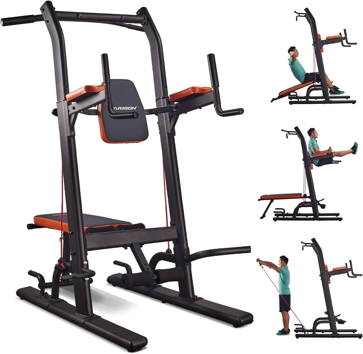 HARISON Multifunction Power Tower with Bench Pull Up Bar Dip Station for Home Gym Workout Strength Training Fitness Equipment