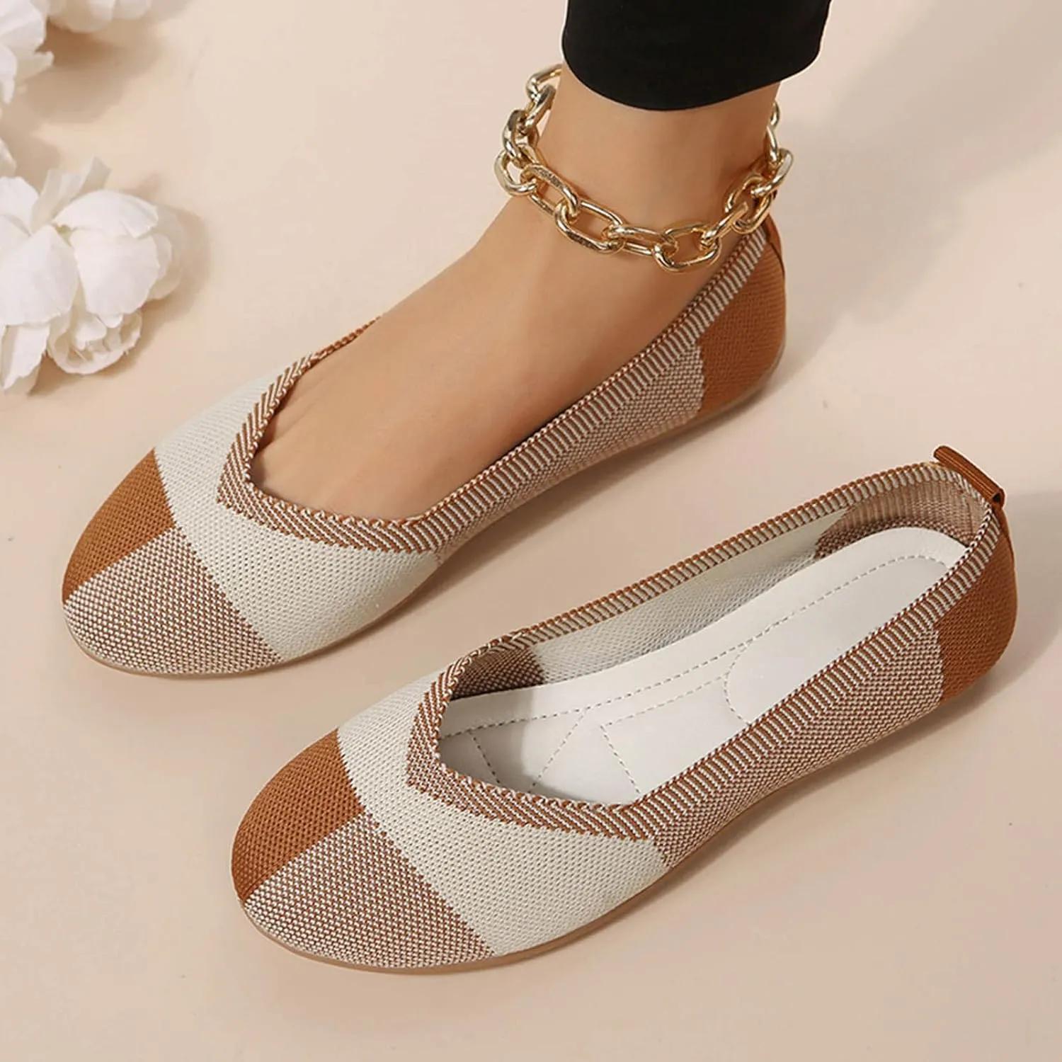 Hbeylia Fashion Loafers for Women Casual Spring Summer Breathable Knitted Round Toe Low Tops Canvas Shoes Slip On Flats Walking Shoes Non Slip Play Sneakers Loafers for Work Nurse