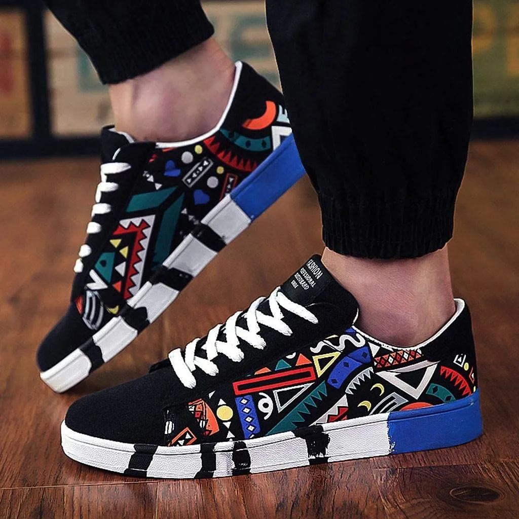 Hbeylia Fashion Sneakers For Women Men Couples Casual Hip Hop Hipster Graffiti Lace Up Low Top Canvas Shoes Comfortable Play Sneakers Walking Driving Sport Running Skateboard Shoes For Boys Girls