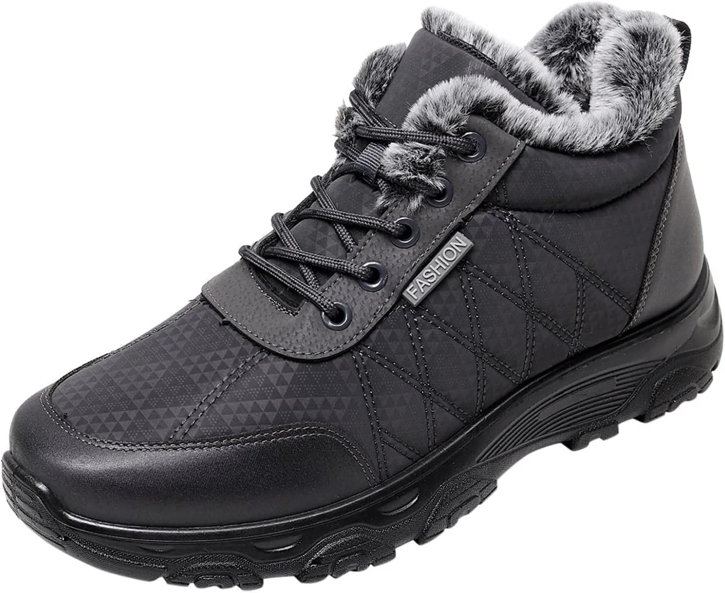 Hbeylia Fuzzy Walking Running Shoes Fashion Sneakers Ankle Booties For Women Men Outdoor Sport Platform Wedge Chunky Bottom Heel Lace Up Waterproof Thermal Fur Winter Snow Boots Hiking Ski Short Boots