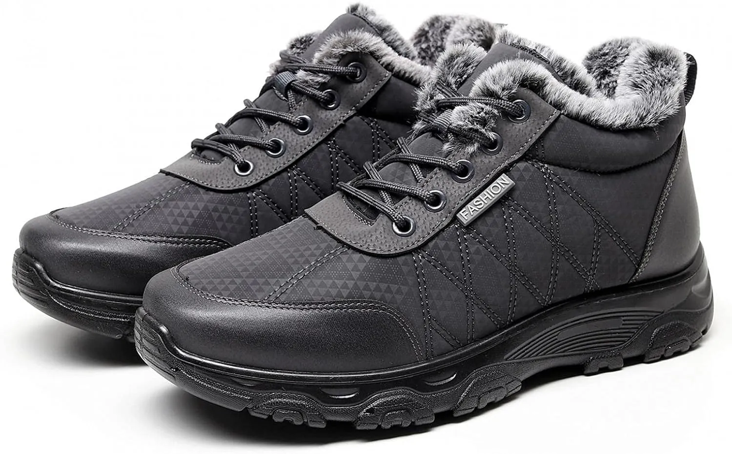 Hbeylia Fuzzy Walking Running Shoes Fashion Sneakers Ankle Booties For Women Men Outdoor Sport Platform Wedge Chunky Bottom Heel Lace Up Waterproof Thermal Fur Winter Snow Boots Hiking Ski Short Boots