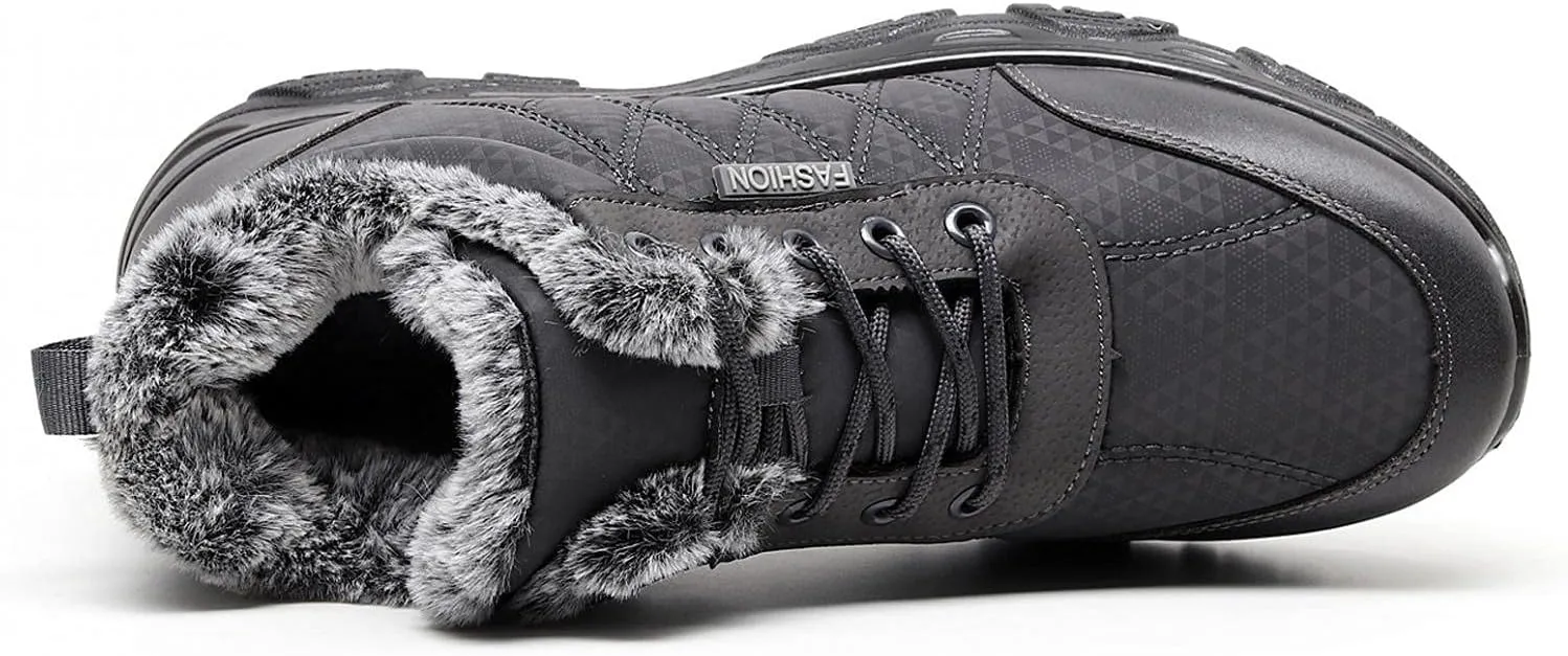 Hbeylia Fuzzy Walking Running Shoes Fashion Sneakers Ankle Booties For Women Men Outdoor Sport Platform Wedge Chunky Bottom Heel Lace Up Waterproof Thermal Fur Winter Snow Boots Hiking Ski Short Boots