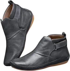 Hbeylia Winter Snow Boots For Women Vintage Casual Waterproof Leather Wide Round Toe Wedge Low Heels Ankle Booties Fashion Casual Non Skids Slip On Mid Calf Short Work Riding Combat Boots For Hunting