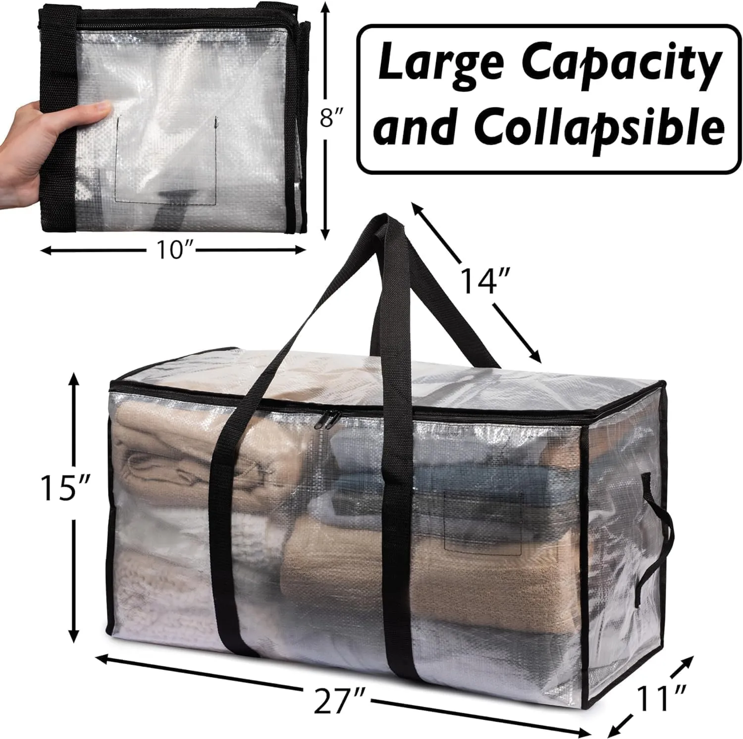 Heavy Duty Clear Tote Bag for Storage & Organization – Extra Large, Durable Zippered Storage Bin with Reinforced Handles – for Home, Travel & Garage Use (X-Large, 4.0, Count)