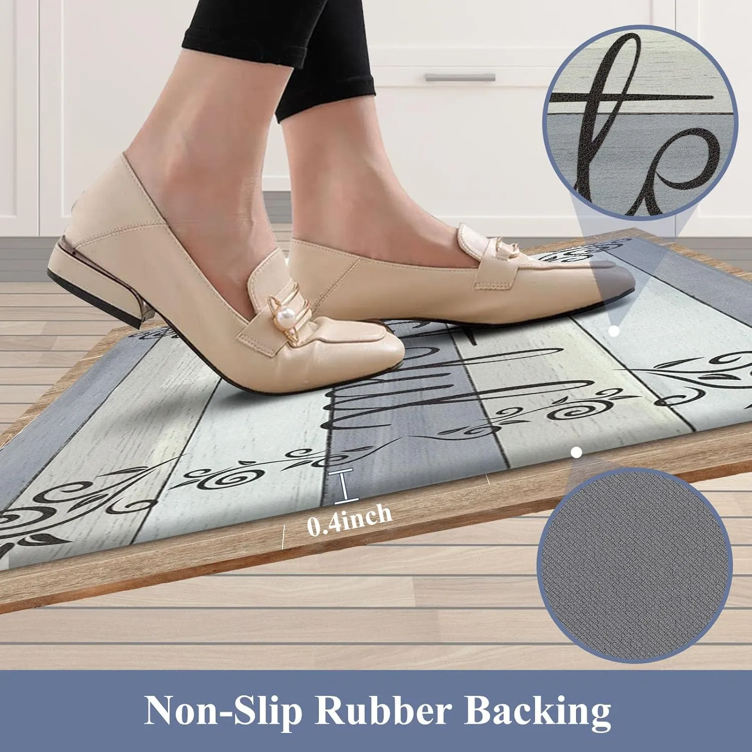 HEBE Anti Fatigue Kitchen Mat Set of 2 Non Slip Cushioned Kitchen Mats for Floor Waterproof Farmhouse Kitchen Rugs and Mats Set Comfort Standing Desk Mat Carpet for Sink,Office,Laundry