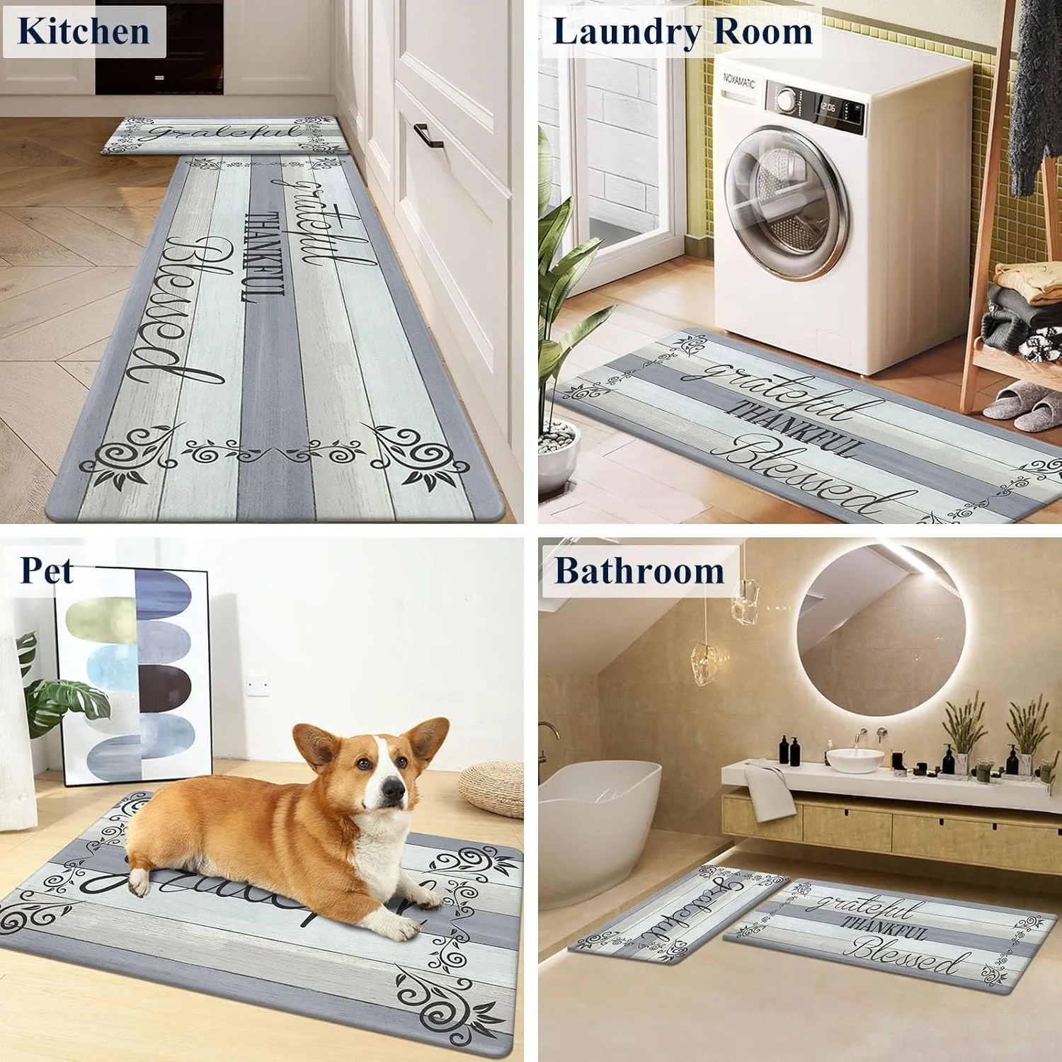 HEBE Anti Fatigue Kitchen Mat Set of 2 Non Slip Cushioned Kitchen Mats for Floor Waterproof Farmhouse Kitchen Rugs and Mats Set Comfort Standing Desk Mat Carpet for Sink,Office,Laundry