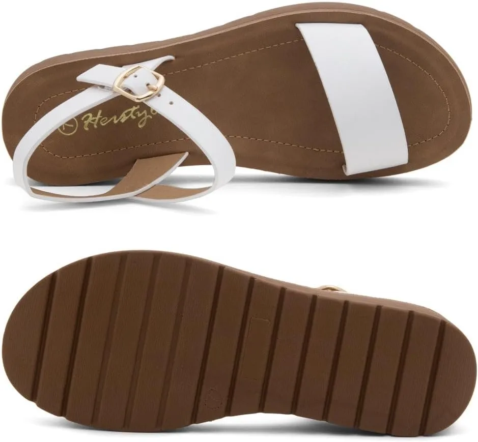 Herstyle Women’s Flat Sandals – One Band Ankle Strap Dressy Casual Sandals with Cushioned Footbed | Comfortable Open Toe Walking Shoes for Summer & Daily Wear