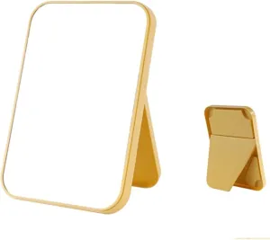 HIHELO Makeup Mirror Household Makeup Mirror Desktop Foldable Standing High-Definition Makeup Mirror Portable Square Makeup Mirror Vanity Mirror with Lights (Color : Yellow, Size : CH)
