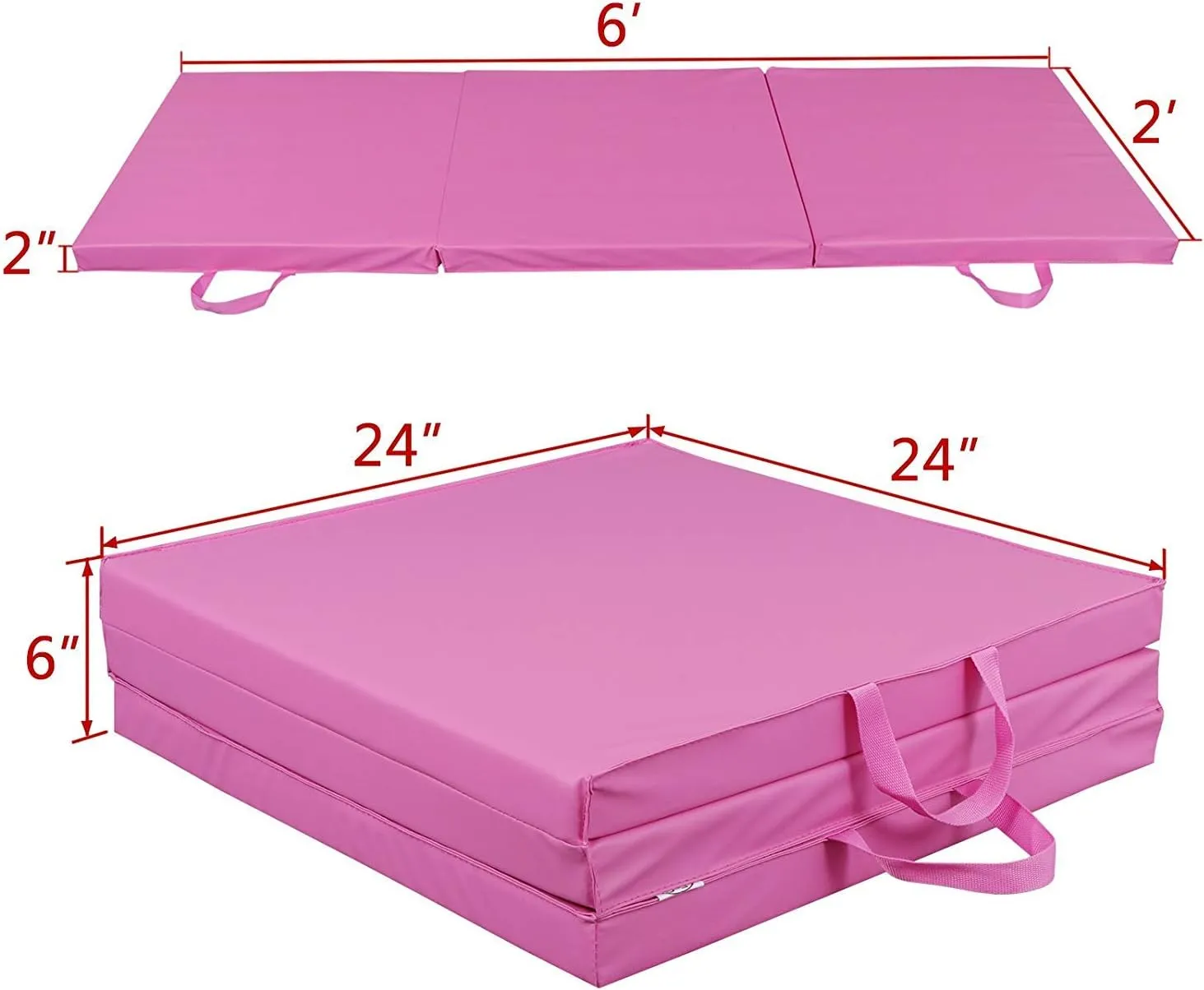 HomGarden Tumbling Mat, 6’x2" Thick High Density Anti Tear Gymnastics Mat, Gym Folding Exercise Aerobics Mats w/Carrying Handles for Home Gym Exercise, Multiple Colors