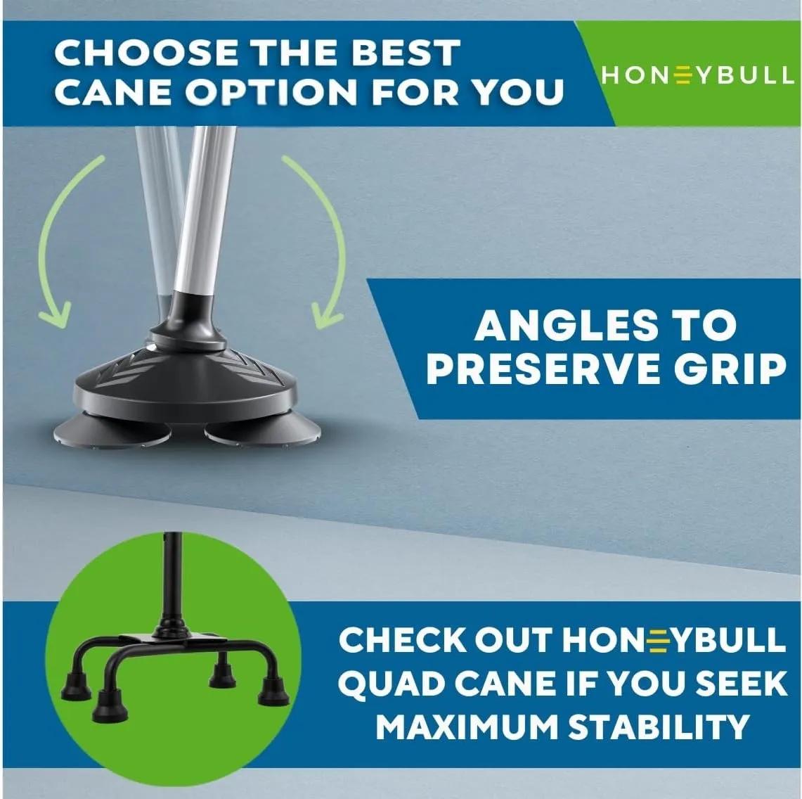 HONEYBULL Walking Cane for Men & Women - Foldable, Adjustable, Collapsible, Free Standing Cane, Pivot Tip, Heavy Duty | Walking Sticks, Folding Canes for Seniors & Adults [Silver]