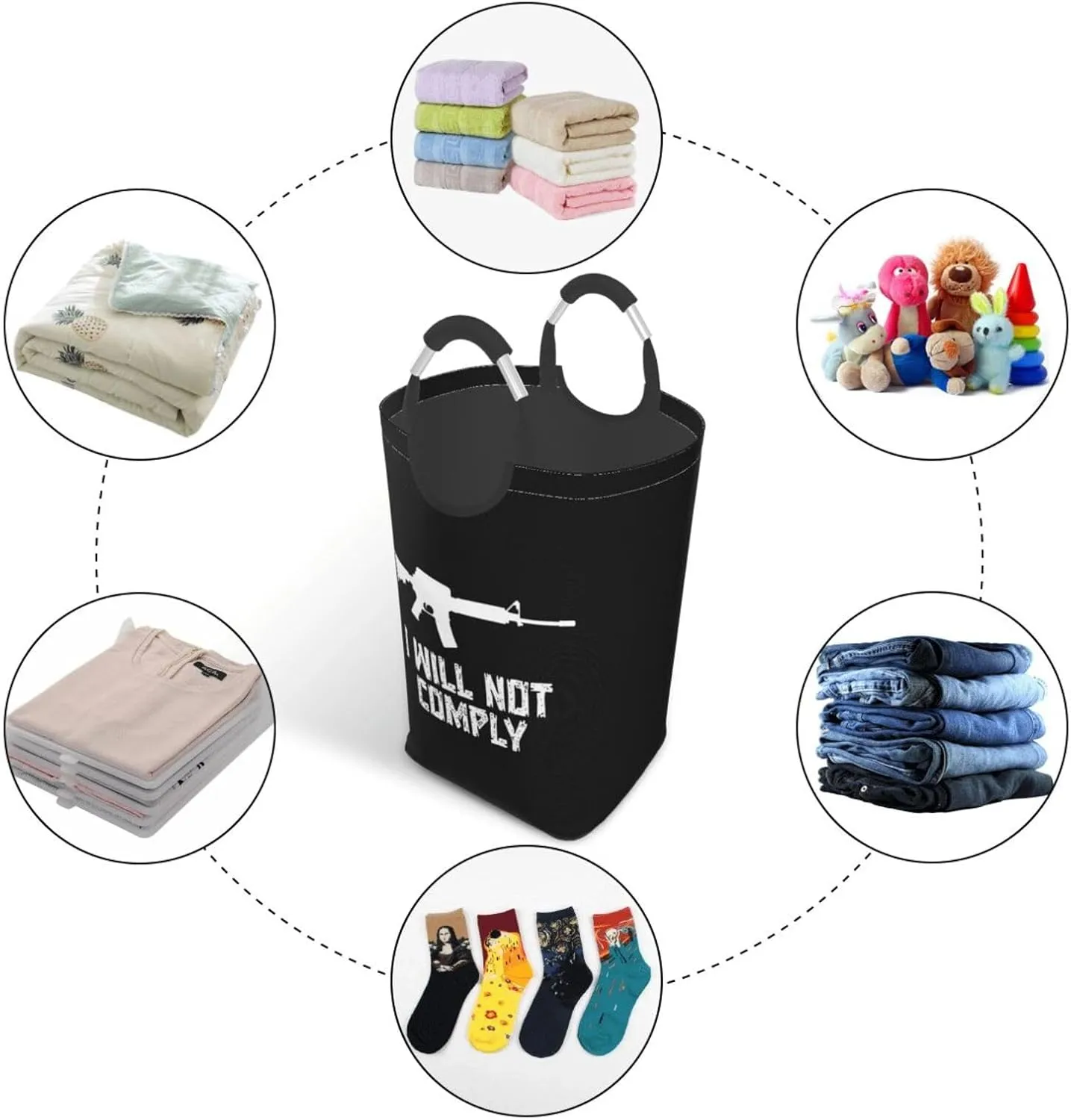 I Will Not Comply Dirty clothes hamper, foldable storage bag, laundry basket with handle 50 liters