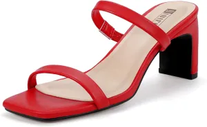 IDIFU IN3 Chunky Heels For Women Low Block Square Open Toe Heels Two Strap Slip On Comfortable Slides Heeled Sandals Sexy Wedding Prom Party Dress Shoes Cute Mule Short Heels