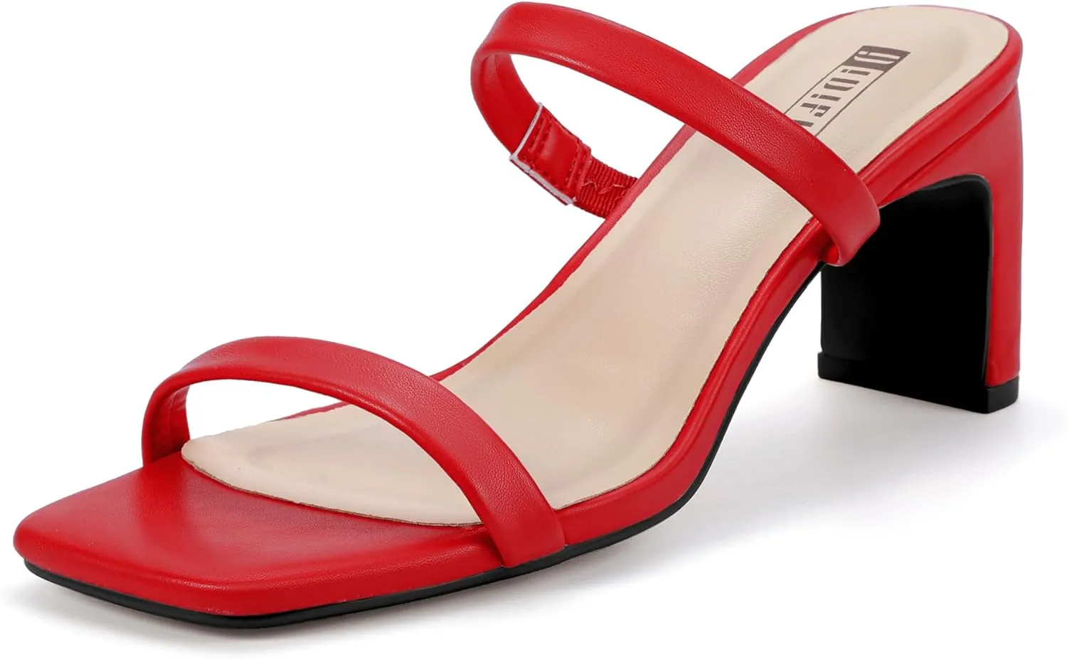 IDIFU IN3 Chunky Heels For Women Low Block Square Open Toe Heels Two Strap Slip On Comfortable Slides Heeled Sandals Sexy Wedding Prom Party Dress Shoes Cute Mule Short Heels
