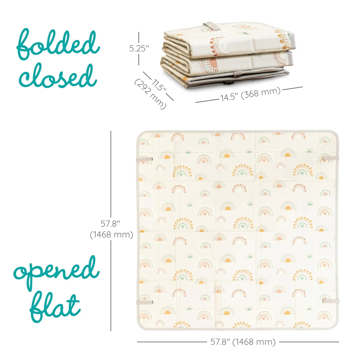 Infantino Foldable Soft Foam Mat, Extra Large Double-Sided Cushioned Portable Play Mat with Fold-Up Sides, Non Slip Crawling & Playing for Infants and Toddlers, Rainbows