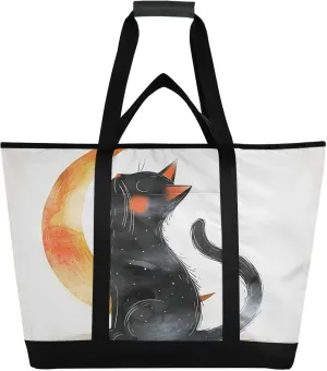 Insulated Cooler Bag Shy Back Cat Moon Foldable Reusable Food Grocery Bag