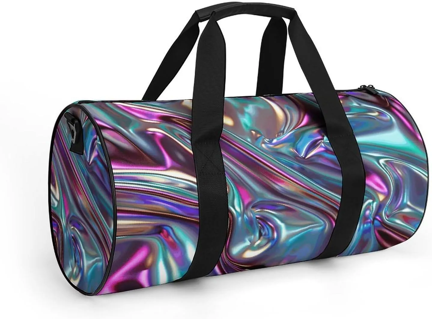 Iridescent Liquid Metal Gym Bag Small Travel Duffle Bag with Compartment Carry On Weekender Bag for Women Men