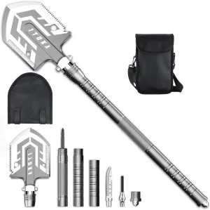 IYOKA Camping Shovel – Multi-Function Portable Military Folding Shovel with Tactical Waist Pack,17 in 1 Alloy Steel Multi-Tools for Camping, Gardening, Snow-Removing, Outdoor Survival, etc
