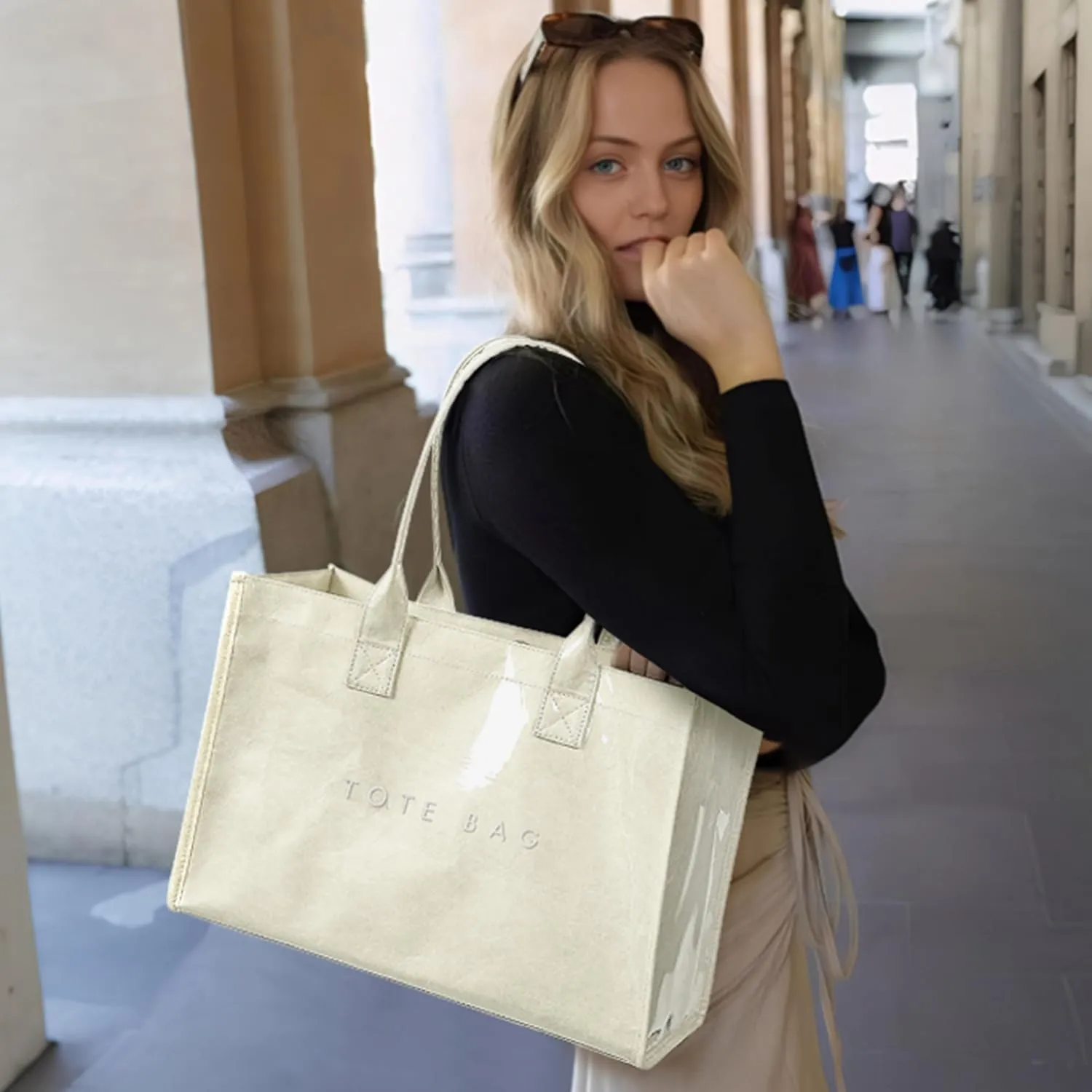KALIDI PVC Tote Bag Women’s Kraft Paper Work Handbags Purses with Top Handle