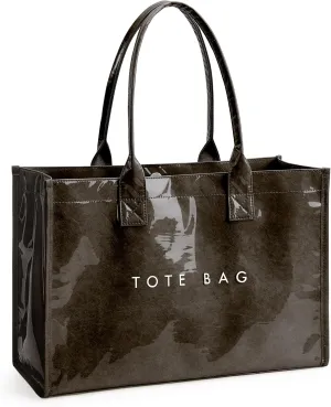 KALIDI PVC Tote Bag Women’s Kraft Paper Work Handbags Purses with Top Handle