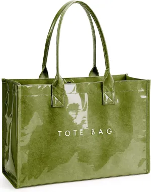 KALIDI PVC Tote Bag Women’s Kraft Paper Work Handbags Purses with Top Handle