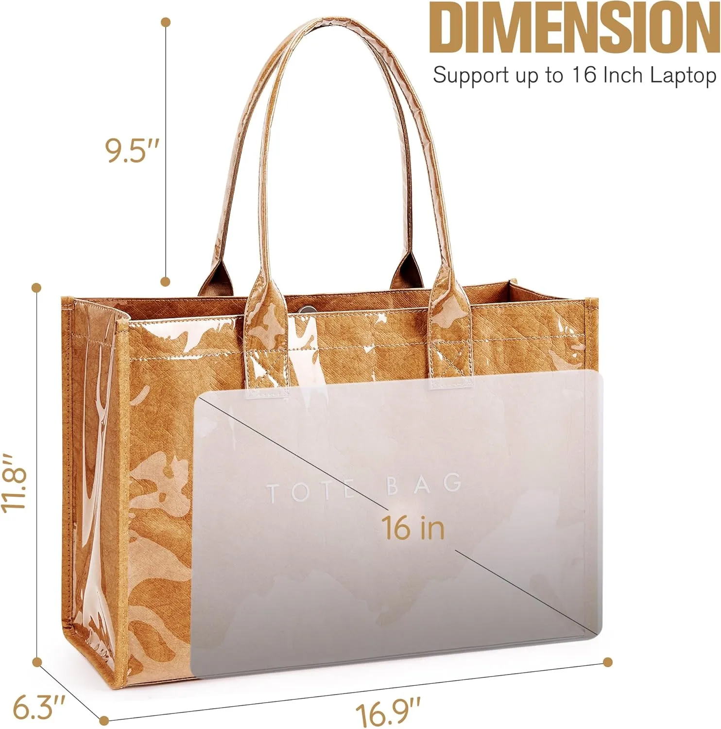 KALIDI PVC Tote Bag Women’s Kraft Paper Work Handbags Purses with Top Handle