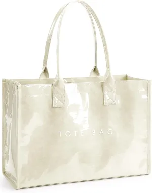 KALIDI PVC Tote Bag Women’s Kraft Paper Work Handbags Purses with Top Handle