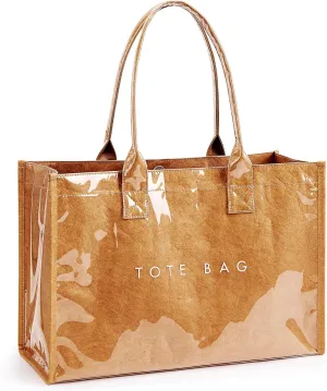 KALIDI PVC Tote Bag Women’s Kraft Paper Work Handbags Purses with Top Handle