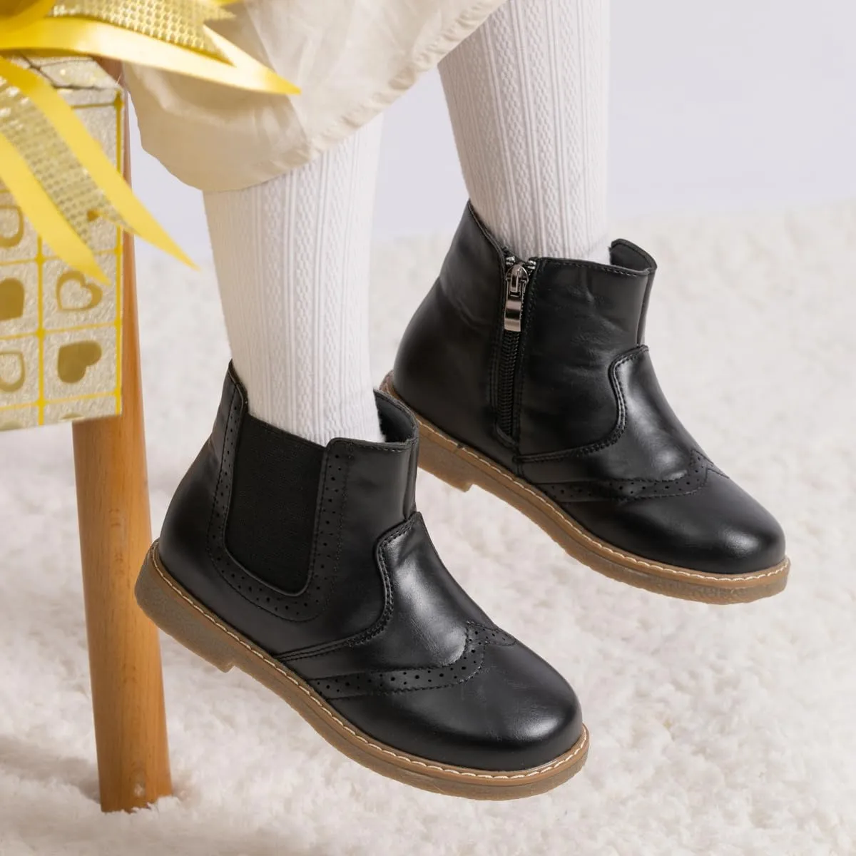 Kannior Boys Hiking Snow Boots Little Kid High Top Dress Shoes Toddler Lace Up Non-Slip Texture Sole Loafer Ankle Flats PU Leather Classic Casual Walking Work Boot(Toddler/Little Kid)