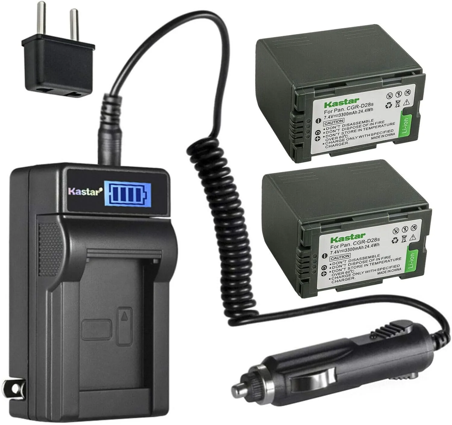 Kastar 2-Pack CGR-D28 Battery and LCD AC Charger Compatible with Panasonic CGR-D120E/1B, CGA-D16, CGA-D16A/1B, CGA-D16R, CGA-D16S, CGA-D16SE/1B, CGA-D220, CGA-D220A/1B, CGA-D220E/1B, CGR-D16 Battery