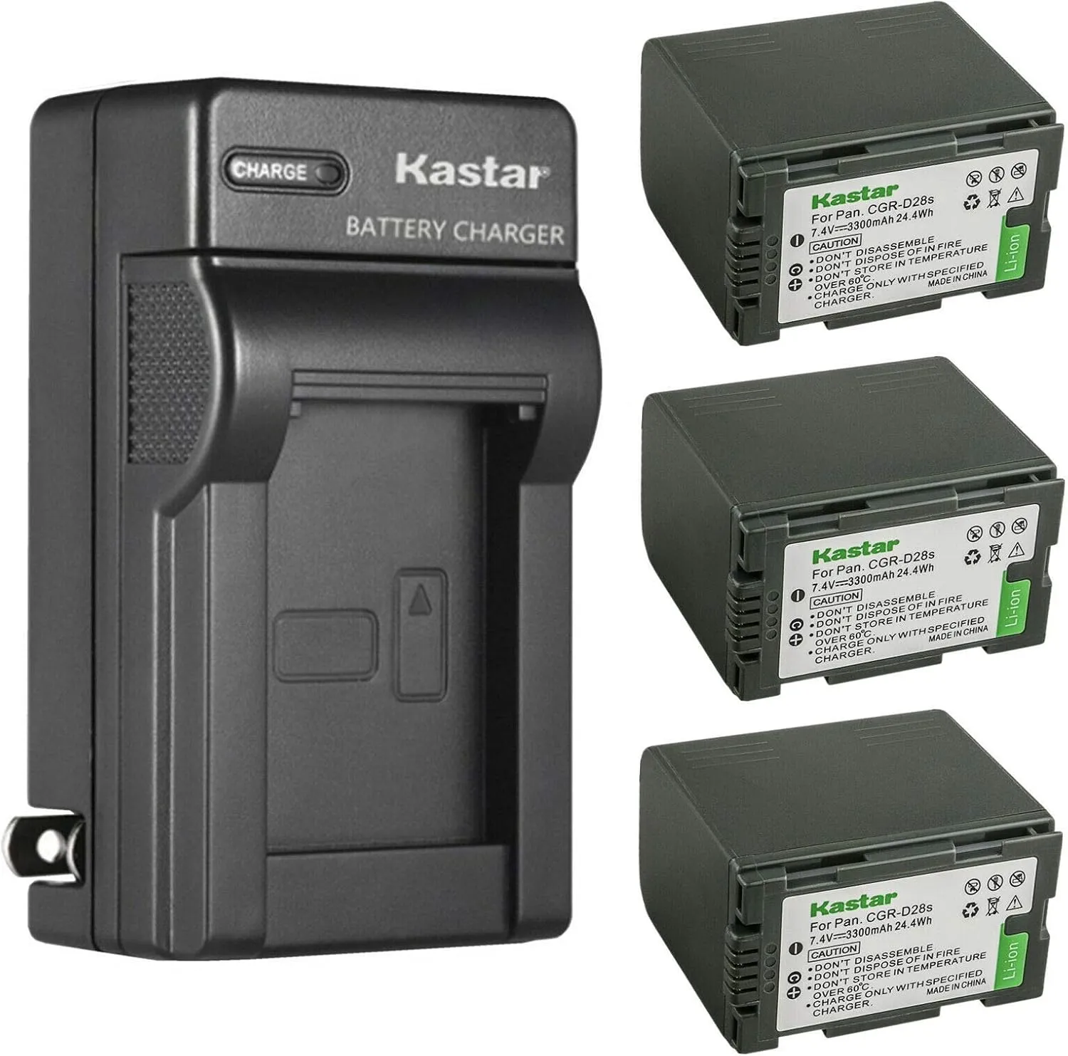 Kastar 3-Pack CGR-D28 Battery and AC Wall Charger Replacement for Panasonic CGA-D220E/1B, CGR-D16, CGR-D16A/1B, CGR-D16R, CGR-D16S, CGR-D16SE/1B, CGR-D220, CGR-D220A/1B, CGR-D220E/1B, CGA-D28