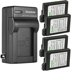 Kastar 4-Pack Battery and AC Wall Charger Replacement for Sony PSP-S110, PSPS110 Battery, Sony PSP-2010, PSP-3000, PSP-3001, PSP-3002, PSP-3003, PSP-3004, PSP-3005, PSP-3006, PSP-3007 PlayStation