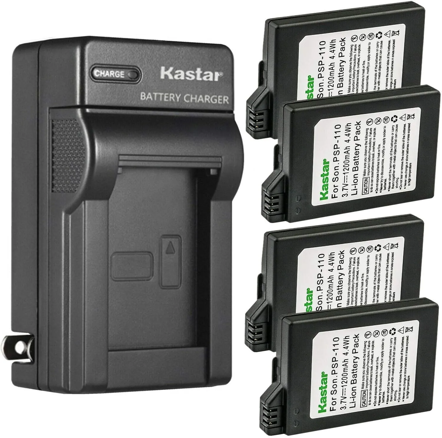 Kastar 4-Pack Battery and AC Wall Charger Replacement for Sony PSP-S110, PSPS110 Battery, Sony PSP-2010, PSP-3000, PSP-3001, PSP-3002, PSP-3003, PSP-3004, PSP-3005, PSP-3006, PSP-3007 PlayStation