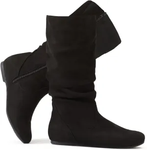 katliu Women's Slouchy Mid Calf Boots Zip up Flat Boots
