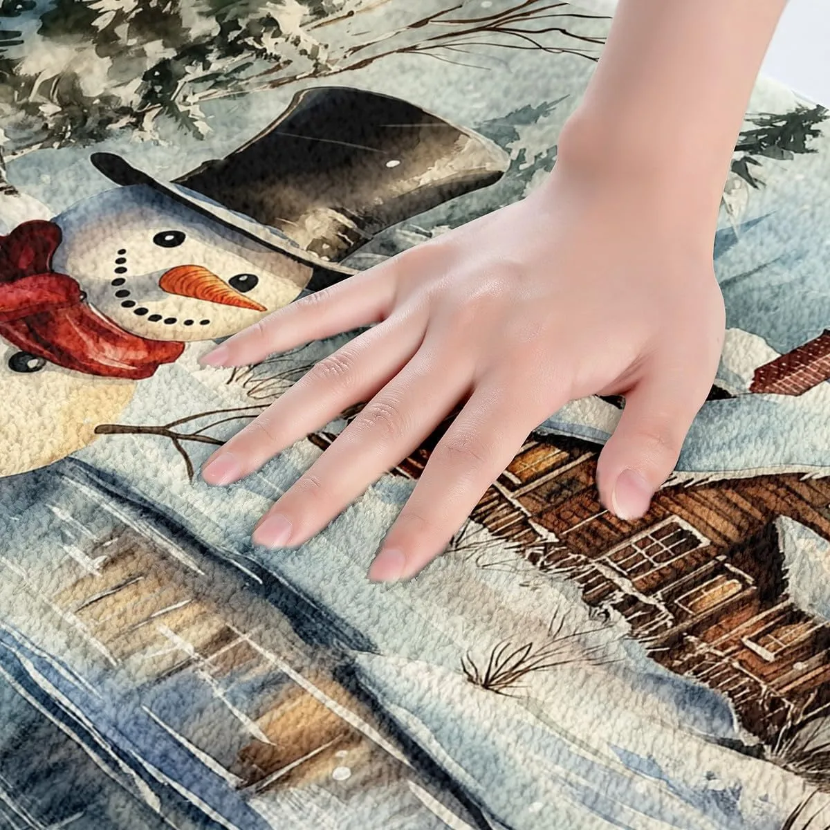 Kawaii Snowman Mats for Bathroom Rustic Lake House Snowy Cabin Jungle Pine Trees Rugs for Shower Tub Soft Shaggy Absorbent Winter Christmas Theme Xmas Gifts Bathroom Accessories 16"x24"