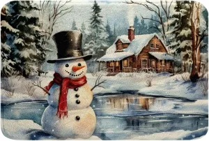 Kawaii Snowman Mats for Bathroom Rustic Lake House Snowy Cabin Jungle Pine Trees Rugs for Shower Tub Soft Shaggy Absorbent Winter Christmas Theme Xmas Gifts Bathroom Accessories 16"x24"