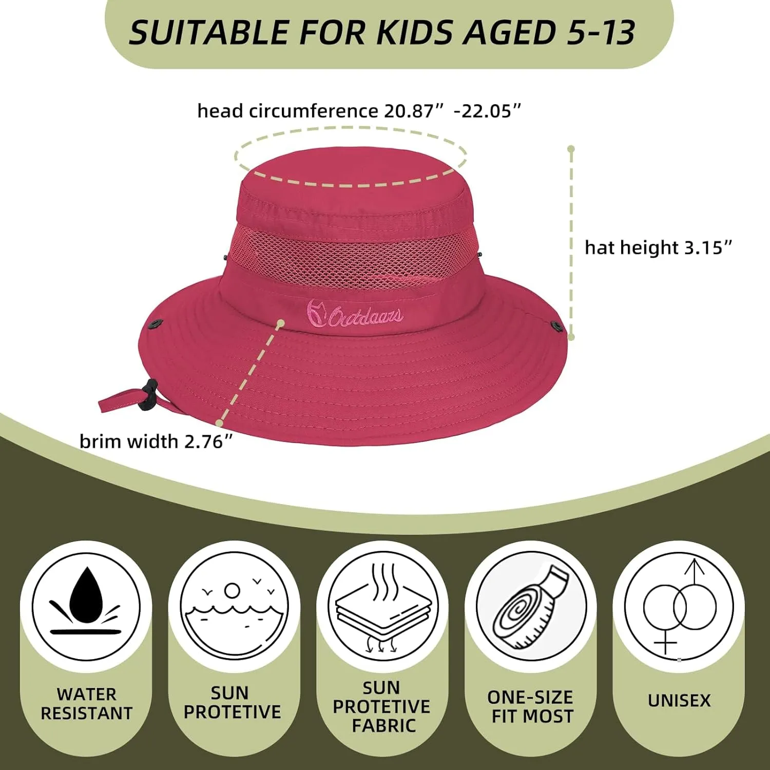 Kids UPF50  Sun Protection Bucket Hat - Adjustable 2.7" Brim Foldable Waterproof Design for Beach Hiking Fishing