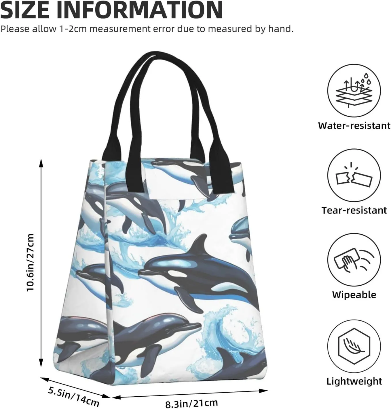 Killer Whale Dolphin Reusable Lunch Box, Paper Bag Sandwich Carrier For Adults, Ideal For Office, Gym, Travel