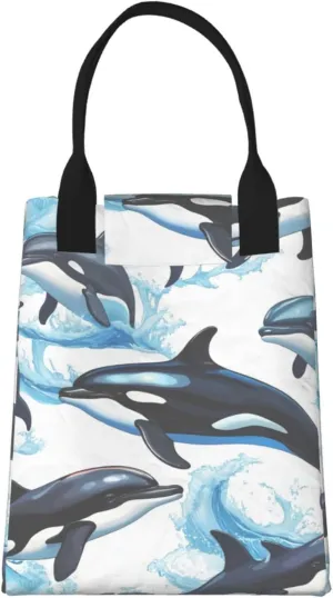 Killer Whale Dolphin Reusable Lunch Box, Paper Bag Sandwich Carrier For Adults, Ideal For Office, Gym, Travel