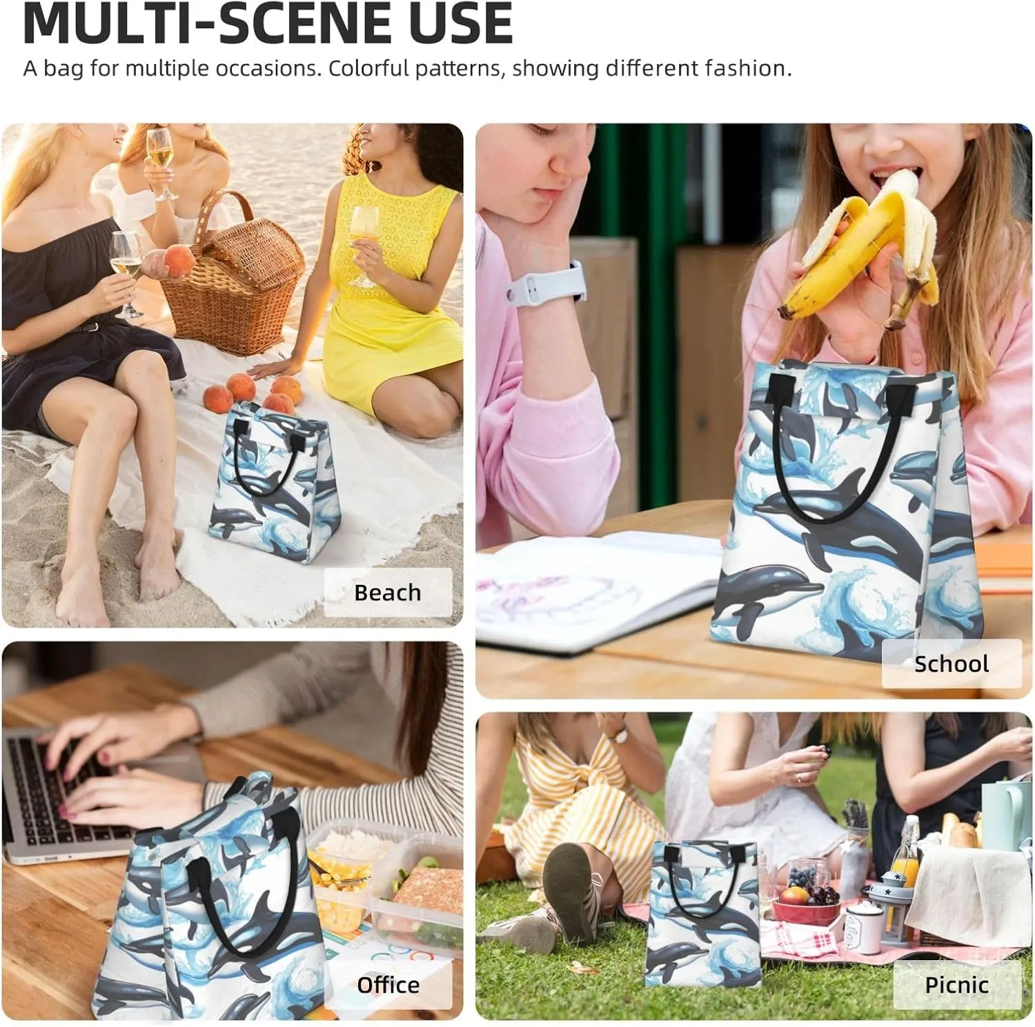 Killer Whale Dolphin Reusable Lunch Box, Paper Bag Sandwich Carrier For Adults, Ideal For Office, Gym, Travel