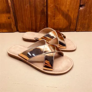 Kingsley Heath  Metallic Cross Over Mule Metallic Rose Gold/Brass/Metallic