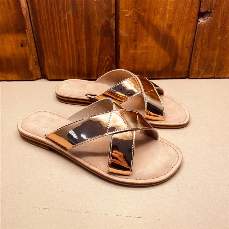 Kingsley Heath  Metallic Cross Over Mule Metallic Rose Gold/Brass/Metallic