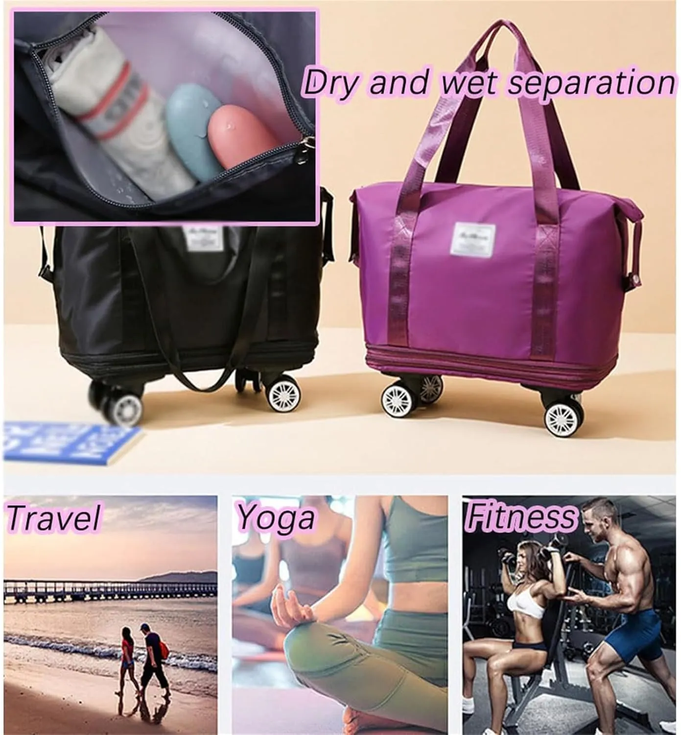 Klarson Expandable Bag with Wheels - New Scratch Expandable Travel Duffle Bag with Wheels, Foldable Suitcase without Handl (G)