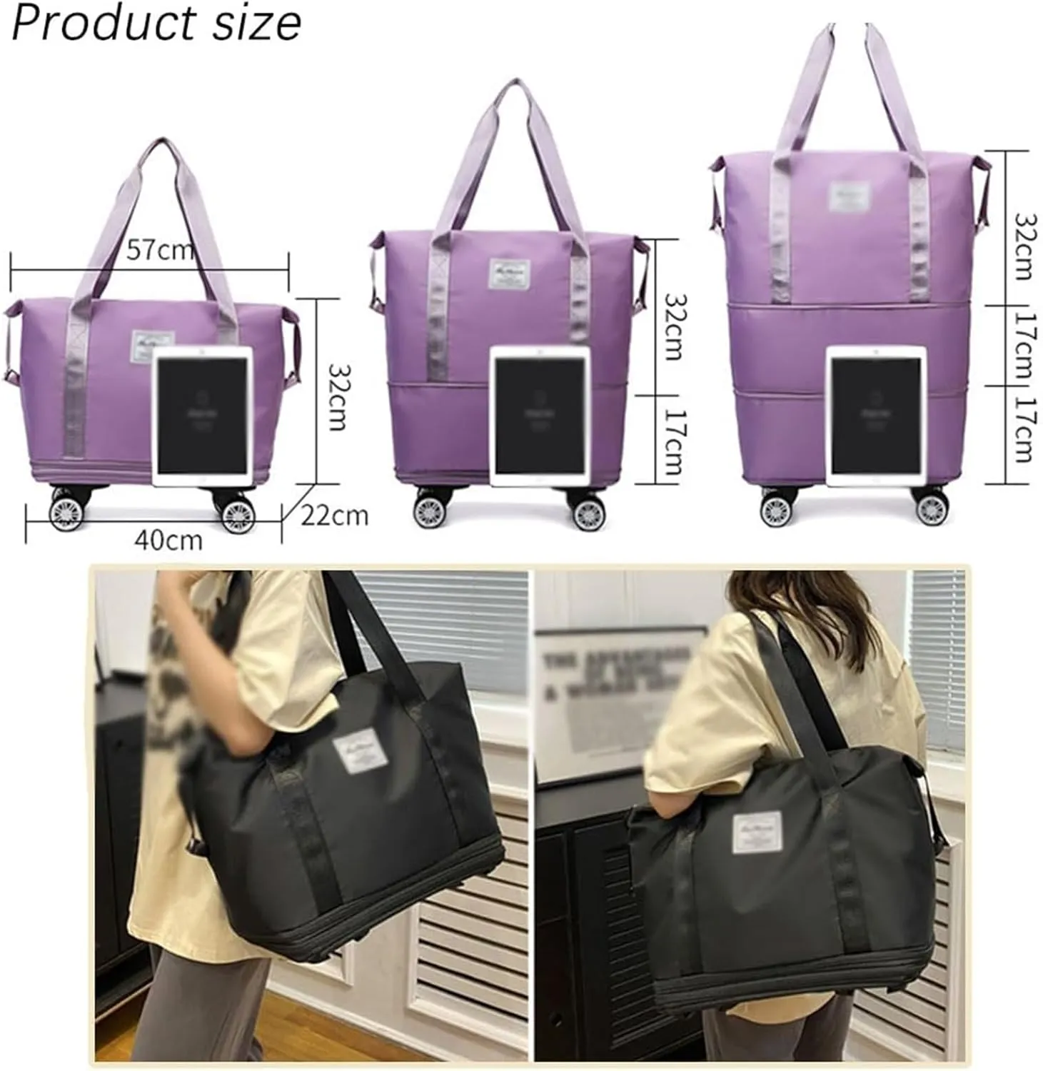 Klarson Expandable Bag with Wheels - New Scratch Expandable Travel Duffle Bag with Wheels, Foldable Suitcase without Handl (G)